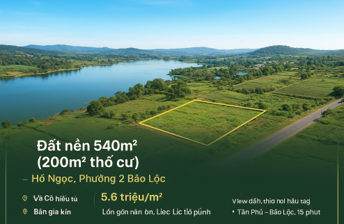 ĐẤT NỀN 540M² (200M² THỔ CƯ) – HỒ NGỌC, PHƯỜNG 2 BẢO LỘC